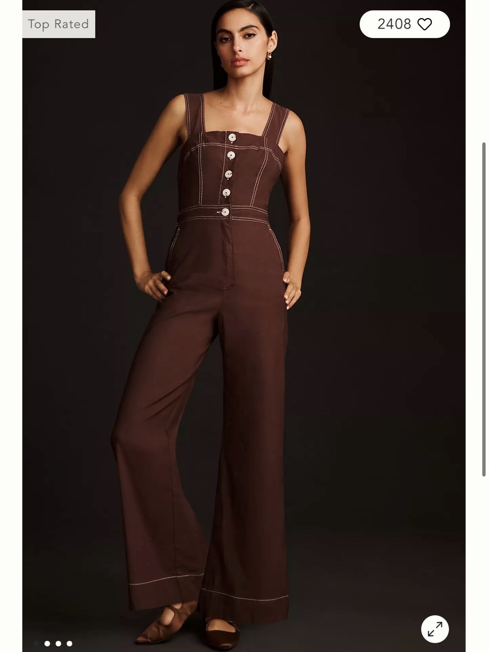 Anthropologie Maeve Portside Button-Front Magic Fabric Jumpsuit Brown Size 8